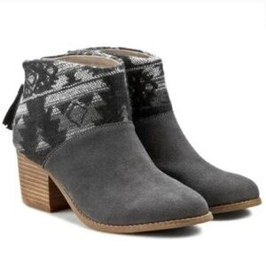 TOMS Leila Ankle Bootie Grey Suede/Tribal Wool